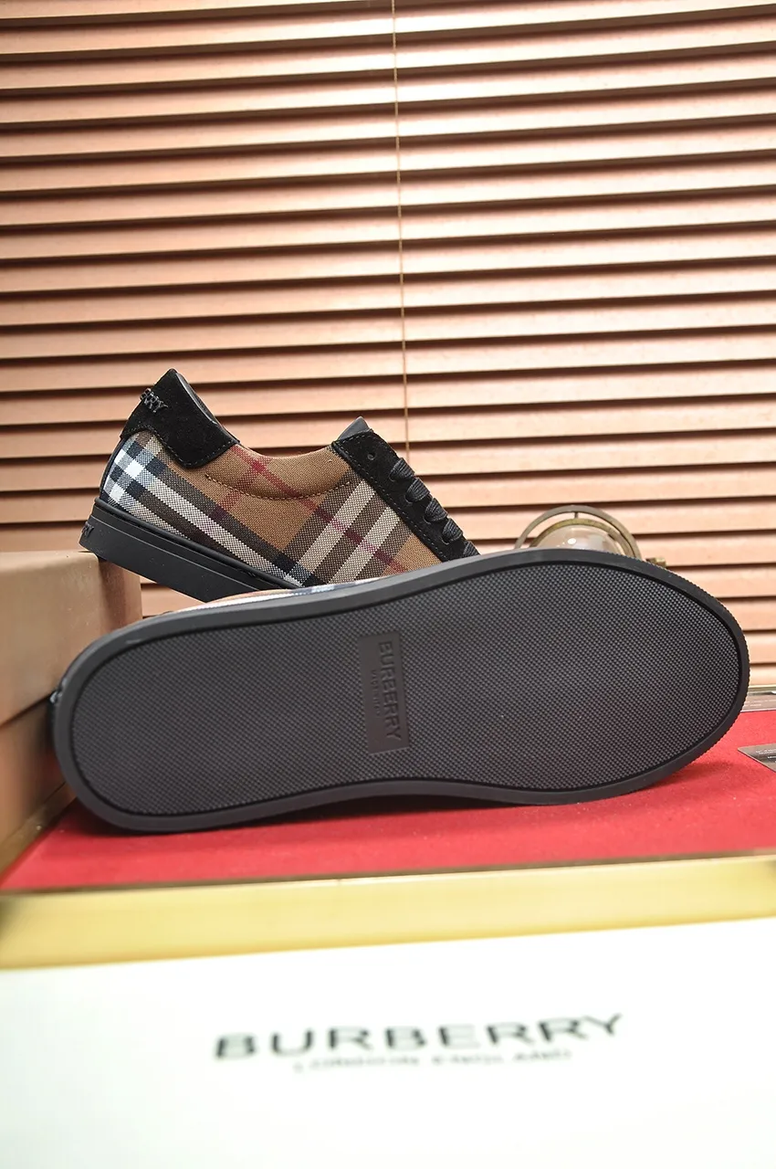 Men's shoes💰480💶[Burberry] (cowhide lining) classic low-top sneakers｜Imported cowhide with classic plaid fabric｜Cow leather lining｜Original outsole｜Fine workmanship and comfortable to wear Size: 38-44 (customized at 45)